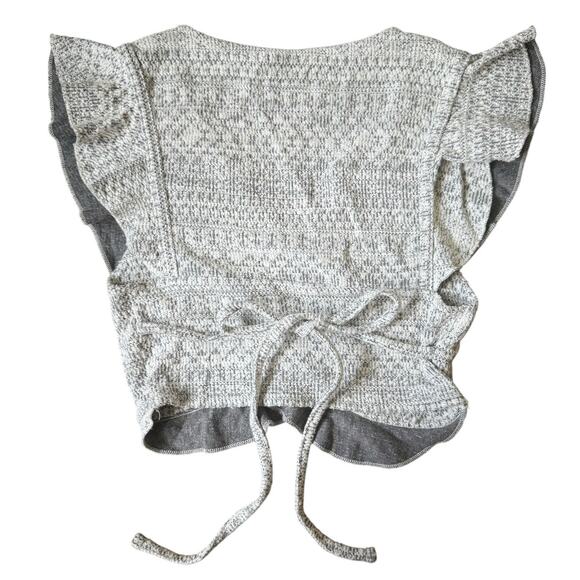Kimchi Blue V-Neck Knit Crop Top Flutter Sleeve Tie Back Grey White Womens Sz XS - Picture 2 of 10